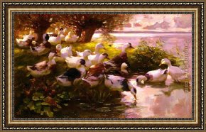 Mallard Duck Framed Paintings - Max Ducks On A Lake by Alexander Koester