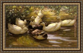 Alexander Framed Paintings - Max Enten In Wasser Unter Birken by Alexander Koester
