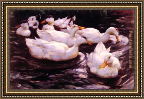 Mallard Duck Framed Paintings - Six Ducks in a Pond by Alexander Koester