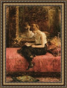 Lady in Her Boudoir Framed Paintings - Literary Pursuits of a Young Lady by Alexei Alexeivich Harlamoff