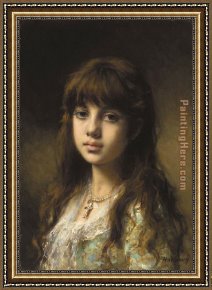 Girl at Piano Framed Paintings - Little Girl by Alexei Alexeivich Harlamoff