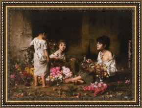 Waterhouse Gather Flower Girls Framed Paintings - The Flower Girls by Alexei Alexeivich Harlamoff