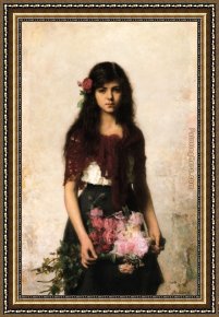 Alexei Framed Paintings - The Flower Seller by Alexei Alexeivich Harlamoff