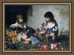 Alexei Framed Paintings - The Little Flower Seller by Alexei Alexeivich Harlamoff