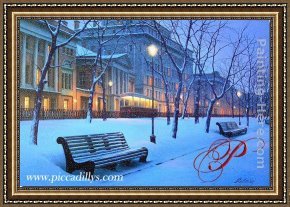 Butirskiy Framed Paintings - Boulevard At Midnight by Alexei Butirskiy