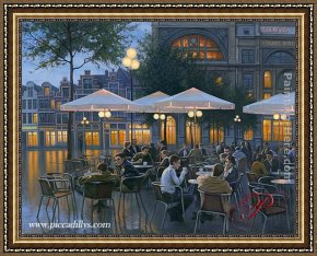 Butirskiy Framed Paintings - Evening Cafe by Alexei Butirskiy