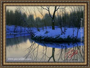 Butirskiy Framed Paintings - Placid Pond by Alexei Butirskiy