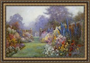 Summer Framed Paintings - A Summer Garden by Alfred de Breanski