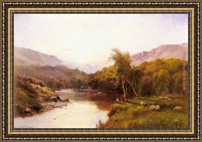 Valley Framed Paintings - The Golden Valley by Alfred de Breanski