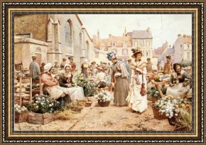 The Slave Market Framed Paintings - Flower Market in a French Town by Alfred Glendening