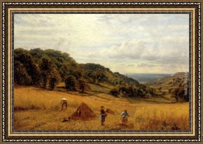 Wight Framed Paintings - Harvesting At Luccombe, Isle Of Wight by Alfred Glendening
