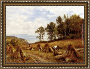 Wight Framed Paintings - In The Cornfields, Near Luccombe, Isle Of Wight by Alfred Glendening