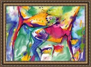Miracle of The Bread And Fish Framed Paintings - Colorful Fish by Alfred Gockel