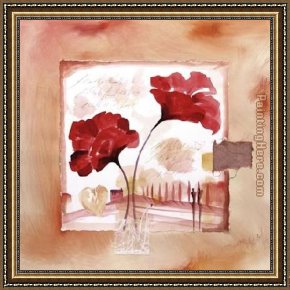 Heart Framed Paintings - Hearts & Flowers I by Alfred Gockel
