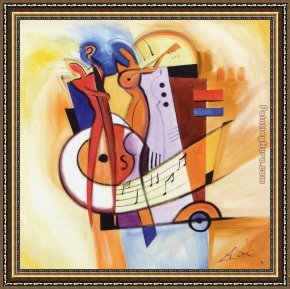 Color Study of Squares Framed Paintings - Jazz on the Square by Alfred Gockel