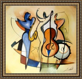 Jazz Framed Paintings - JAZZ TRIO by Alfred Gockel