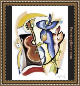 Spirits at Play II Framed Paintings - Lady Plays The Blues by Alfred Gockel