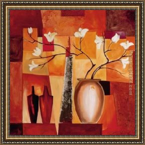 Alfred Framed Paintings - Orange Geometric Floral II by Alfred Gockel