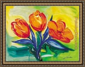 Oranges Framed Paintings - Orange Tulips by Alfred Gockel