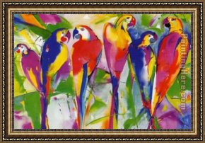 Alfred Framed Paintings - Parrot Family by Alfred Gockel