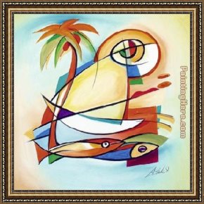 Miracle of The Bread And Fish Framed Paintings - Sun Fish I by Alfred Gockel