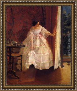 Feeding Framed Paintings - Lady at a Window Feeding Birds by Alfred Stevens