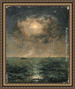 Seascapes Framed Paintings - Moonlit seascape by Alfred Stevens