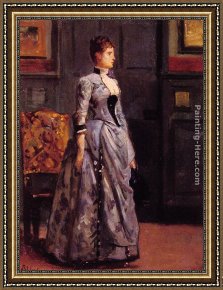Portrait of a Woman Framed Paintings - Portrait of a Woman in Blue by Alfred Stevens