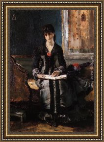 Portrait of a Woman Framed Paintings - Portrait of a Young Woman by Alfred Stevens