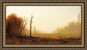 An Autumn Landscape with Cows Near a Stream Framed Paintings - Autumn Landscape by Alfred Thompson Bricher