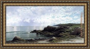 Serenity Cove Framed Paintings - Low Tide at Yellow Gail Cove by Alfred Thompson Bricher