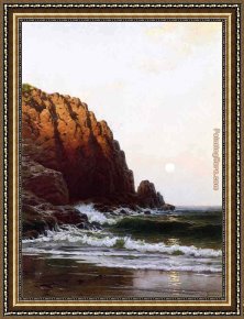 Alfred Thompson Bricher Framed Paintings - Moonrise Coast of Maine by Alfred Thompson Bricher
