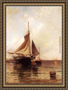 Alfred Thompson Bricher Framed Paintings - Oyster Boats by Alfred Thompson Bricher
