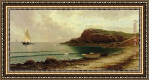 Alfred Thompson Bricher Framed Paintings - Seascape with Dories and Sailboats by Alfred Thompson Bricher