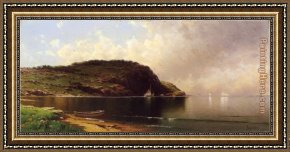 Alfred Thompson Bricher Framed Paintings - Seascape with Dory and Sailboats by Alfred Thompson Bricher