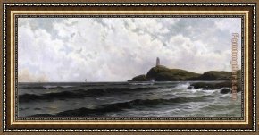 Isle of Sky Framed Paintings - White Island Lighthouse Isles of Shoals by Alfred Thompson Bricher