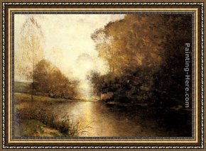 A River Landscape in Springtime Framed Paintings - A Moonlit River Landscape with a Figure by Alfred Wahlberg