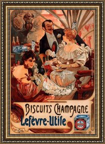 Mucha Framed Paintings - Biscuits Champagne Lefevre Utile by Alphonse Maria Mucha