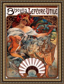 Mucha Framed Paintings - Biscuits Lefevre Utile by Alphonse Maria Mucha