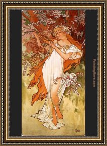 Mucha Framed Paintings - Spring by Alphonse Maria Mucha