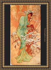 Early Winter in The Sierra Nevada Framed Paintings - Winter by Alphonse Maria Mucha