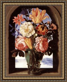 Elders Framed Paintings - Bouquet of Flowers by Ambrosius Bosschaert the Elder