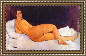 Nude Framed Paintings - Nude Looking over Her Right Shoulder by Amedeo Modigliani