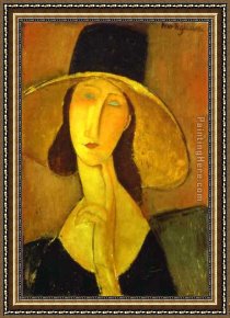 Portrait of a Woman Framed Paintings - Portrait of Woman in Hat by Amedeo Modigliani