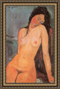 Nude Framed Paintings - Seated Nude by Amedeo Modigliani