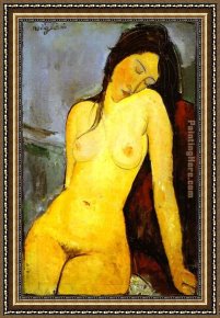 Nude Framed Paintings - the Seated Nude by Amedeo Modigliani