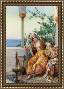 Beauty Framed Paintings - A Turkish Beauty Resting on a Terrace by Amedeo Momo Simonetti