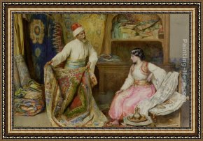 The Carpet Seller Framed Paintings - The Carpet Merchant by Amedeo Momo Simonetti