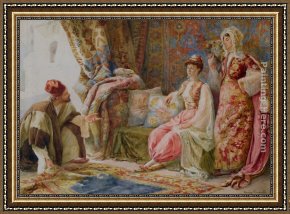 The Carpet Seller Framed Paintings - The Carpet Seller by Amedeo Momo Simonetti