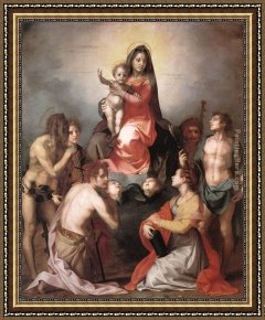 Saint Cosmas And Saint Damian Salvaged Framed Paintings - Madonna in Glory and Saints by Andrea del Sarto